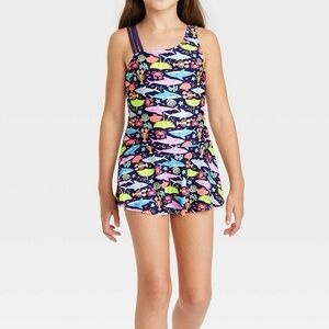 NEW WITH TAGS - Girls' Sea Life One Piece Swimsuit Dress - Cat & Jack™ Blue M
